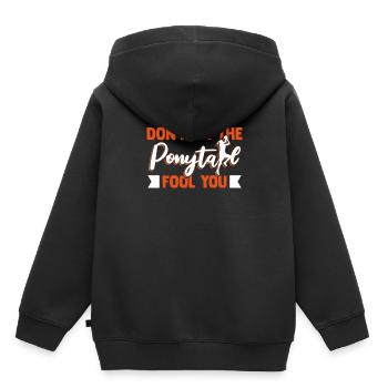Ne laissez pas la queue de cheval vous tromper basketteur - Sweat Premium à capuche enfant bio - noir - Dos - AI Model Kid Male (0cm)
