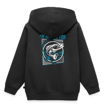 Je suis ici pour pêcher, pêcheur au fil, pêcheur en haute mer, pêcheur à la ligne - Sweat Premium à capuche enfant bio - noir - Dos - AI Model Kid Male (0cm)