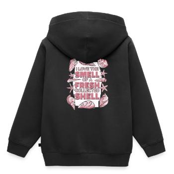 Odeur d’un coquillage fraîchement collecté Coquillage Coquillage - Sweat Premium à capuche enfant bio - noir - Dos - AI Model Kid Male (0cm)