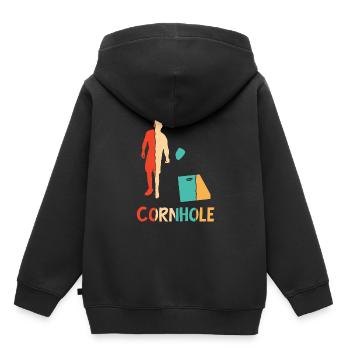 Plateaux de jeu rétro Pouf Cornhole professionnel - Sweat Premium à capuche enfant bio - noir - Dos - AI Model Kid Male (0cm)