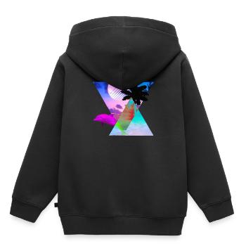 Vaporwave Dolphin 80s hypnotische Sonnenuntergangszene - Kinder Premium Organic Hoodie - Schwarz - Hinten - AI Model Kid Male (0cm)