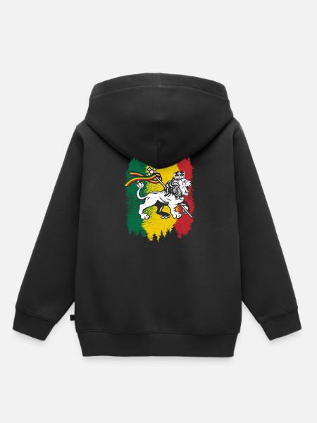 Rastafarian Reggae Flag with Rasta Lion Of Judah - Kids Premium Organic Hoodie - black
