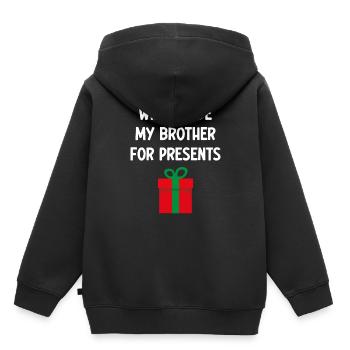 Werde meinen Bruder gegen Geschenke eintauschen - Kinder Premium Organic Hoodie - Schwarz - Hinten - AI Model Kid Male (0cm)