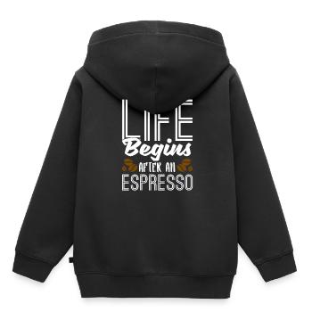 Café expresso - Sweat Premium à capuche enfant bio - noir - Dos - AI Model Kid Male (0cm)