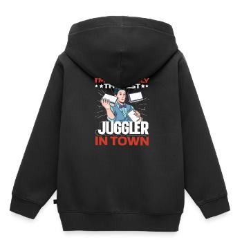Jongler Jongleur Drôle - Sweat Premium à capuche enfant bio - noir - Dos - AI Model Kid Male (0cm)