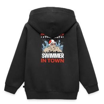 Nageurs nageurs drôles - Sweat Premium à capuche enfant bio - noir - Dos - AI Model Kid Male (0cm)