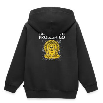 Bouddha bouddhiste drôle - Sweat Premium à capuche enfant bio - noir - Dos - AI Model Kid Male (0cm)