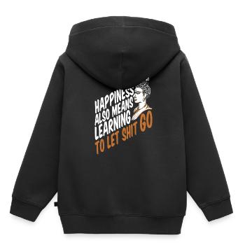 Bouddha Humour bouddhiste Bouddha Lâcher prise de la merde - Sweat Premium à capuche enfant bio - noir - Dos - AI Model Kid Male (0cm)