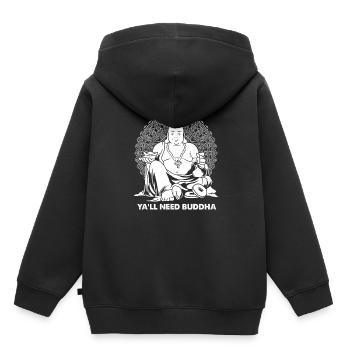 Bouddha Bouddhiste Drôle - Sweat Premium à capuche enfant bio - noir - Dos - AI Model Kid Male (0cm)