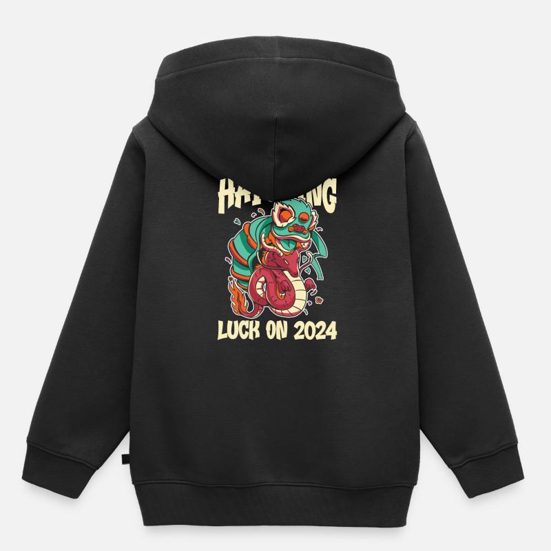 Année du Dragon 2024 - Sweat Premium à capuche enfant bio - noir