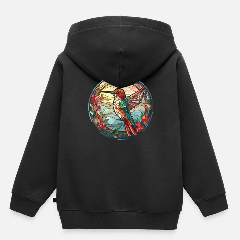 Colibri vitrail - Sweat Premium à capuche enfant bio - noir