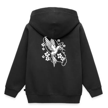 Colibri Floral Line Art - Sweat Premium à capuche enfant bio - noir - Dos - AI Model Kid Male (0cm)