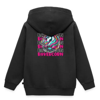Techno Raver Licorne Ravercorn - Sweat Premium à capuche enfant bio - noir - Dos - AI Model Kid Male (0cm)