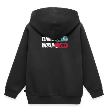 Tennis Tennis sur World Off - Sweat Premium à capuche enfant bio - noir - Dos - AI Model Kid Male (0cm)