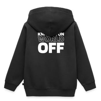 Tricot frappé sur World Off - Sweat Premium à capuche enfant bio - noir - Dos - AI Model Kid Male (0cm)