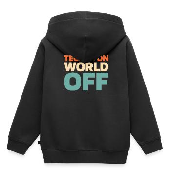 Techno Raver Techno sur World Off - Sweat Premium à capuche enfant bio - noir - Dos - AI Model Kid Male (0cm)