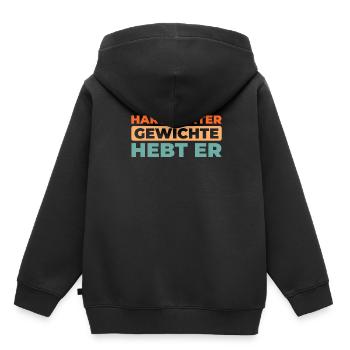 Haltère - Sweat Premium à capuche enfant bio - noir - Dos - AI Model Kid Male (0cm)