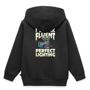 Kameramann - Kinder Premium Organic Hoodie - Schwarz - Hinten - AI Model Kid Male (0cm)
