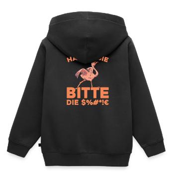 Flamingo Halten Sie Bitte Die Fresse - Kinder Premium Organic Hoodie - Schwarz - Hinten - AI Model Kid Male (0cm)