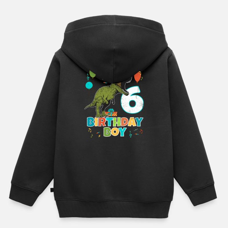 6 ans, fête d'anniversaire pour enfants, garçon, dinosaure Rex - Sweat Premium à capuche enfant bio - noir