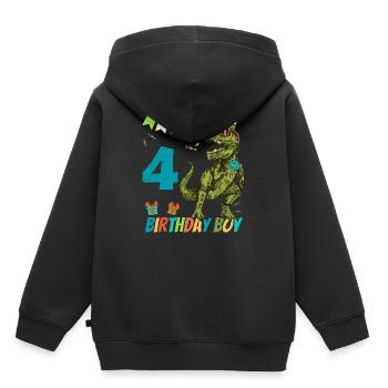 Fête de garçon d'anniversaire pour enfants de 4 ans - Sweat Premium à capuche enfant bio - noir - Dos - AI Model Kid Male (0cm)