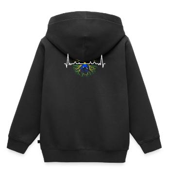 Français Racines brésiliennes Drapeau Brésilien - Sweat Premium à capuche enfant bio - noir - Dos - AI Model Kid Male (0cm)