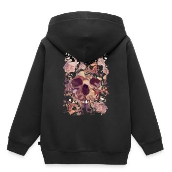 Crâne avec des roses - Sweat Premium à capuche enfant bio - noir - Dos - AI Model Kid Male (0cm)