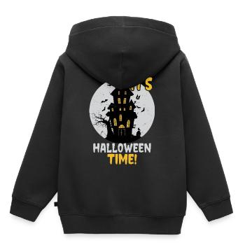 C’est l’heure d’Halloween: Maison hantée et château hanté - Sweat Premium à capuche enfant bio - noir - Dos - AI Model Kid Male (0cm)