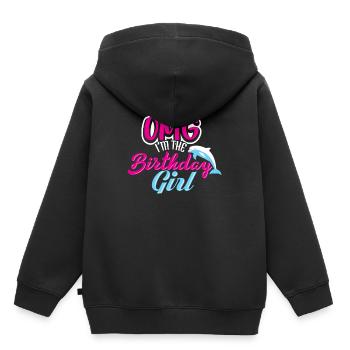 OMG je suis le cadeau de chemise d'anniversaire de dauphin de fille - Sweat Premium à capuche enfant bio - noir - Dos - AI Model Kid Male (0cm)