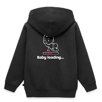 Bébé enceinte bébé ventre grossesse Parents - Sweat Premium à capuche enfant bio - noir - Dos - AI Model Kid Male (0cm)