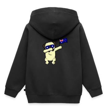 Champion du monde de Dabbing Dog Pug en Australie - Sweat Premium à capuche enfant bio - noir - Dos - AI Model Kid Male (0cm)