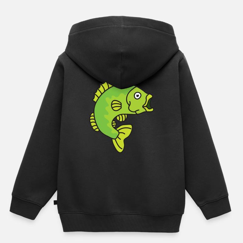 Poisson perche - Sweat Premium à capuche enfant bio - noir