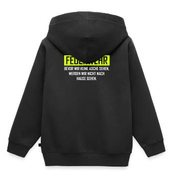 Idée cadeau cendres pompiers volontaires - Sweat Premium à capuche enfant bio - noir - Dos - AI Model Kid Male (0cm)