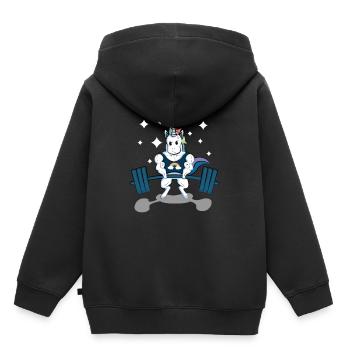 Gym Unicorn Haltérophilie Biceps Strong Workout - Sweat Premium à capuche enfant bio - noir - Dos - AI Model Kid Male (0cm)
