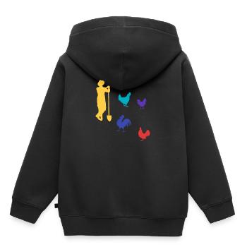 Fermier dans un style rétro avec des poules - Sweat Premium à capuche enfant bio - noir - Dos - AI Model Kid Male (0cm)
