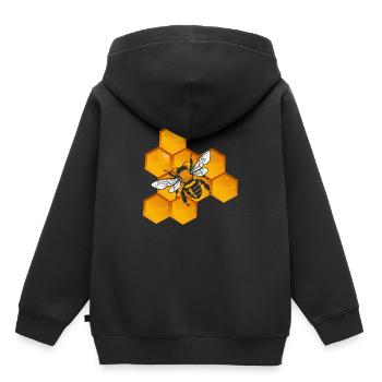 Abeille abeille apiculteur nid d'abeille chemise cadeau - Sweat Premium à capuche enfant bio - noir - Dos - AI Model Kid Male (0cm)