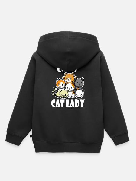 Verrückte Katzendame - Kinder Premium Organic Hoodie - Schwarz