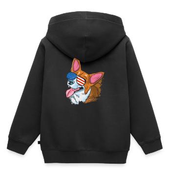 Corgi drapeau américain lunettes de soleil chemise Fête du Travail tee-shirt - Sweat Premium à capuche enfant bio - noir - Dos - AI Model Kid Male (0cm)