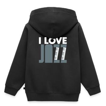 J'adore le jazz piano - Sweat Premium à capuche enfant bio - noir - Dos - AI Model Kid Male (0cm)