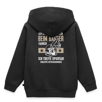 Bagger Shirt · Baustelle · Baumaschine · spontan - Kinder Premium Organic Hoodie - Schwarz - Hinten - AI Model Kid Male (0cm)