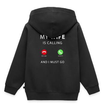 my wife is calling - Kids Premium Organic Hoodie - black - Back - AI Model Kid Male (0cm)