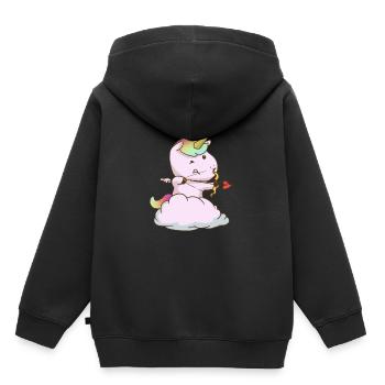 Cupidon Unicorn Cupidon Unicorns Romantique Mignon - Sweat Premium à capuche enfant bio - noir - Dos - AI Model Kid Male (0cm)