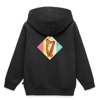 Harfe - Kinder Premium Organic Hoodie - Schwarz - Hinten - AI Model Kid Male (0cm)
