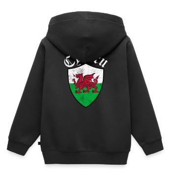Pays de Galles Pays de Galles - Sweat Premium à capuche enfant bio - noir - Dos - AI Model Kid Male (0cm)