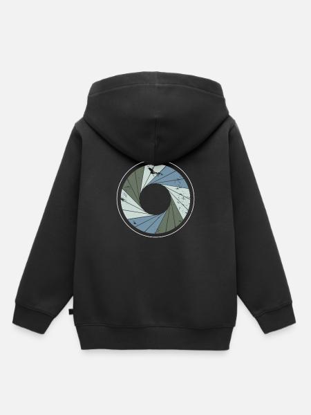 Cámara de regalo de lente de fotografía de Navidad - Premium børne hættetrøje økologisk - sort