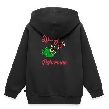 Gluecklicher Angler Angeln Fisch Fischen Geschenk - Kinder Premium Organic Hoodie - Schwarz - Hinten - AI Model Kid Male (0cm)