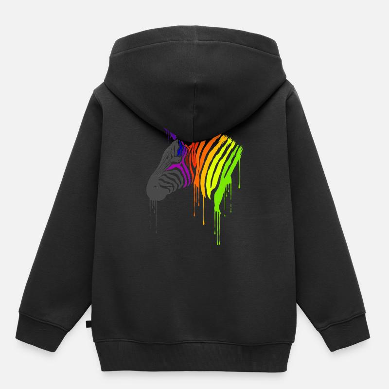 Zèbre arc-en-ciel - Sweat Premium à capuche enfant bio - noir