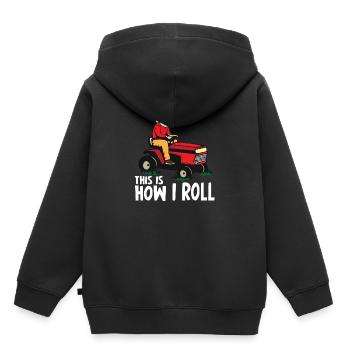 Tondeuse à gazon Père Noël homme cadeau de Noël - Sweat Premium à capuche enfant bio - noir - Dos - AI Model Kid Male (0cm)