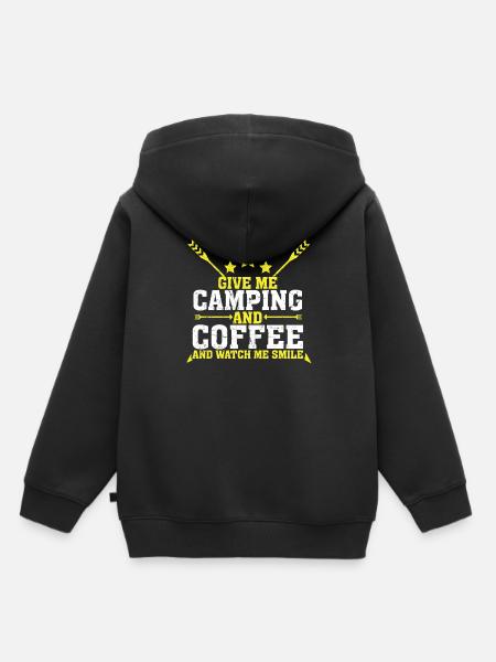 Camping and Coffee - Kinder Premium Organic Hoodie - Schwarz