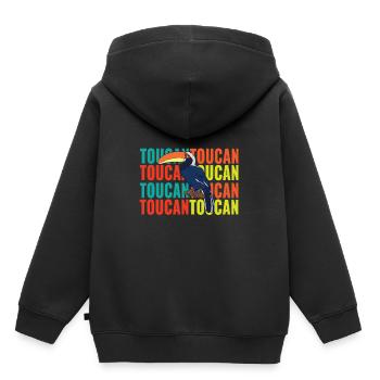 Toucans rétro - Sweat Premium à capuche enfant bio - noir - Dos - AI Model Kid Male (0cm)